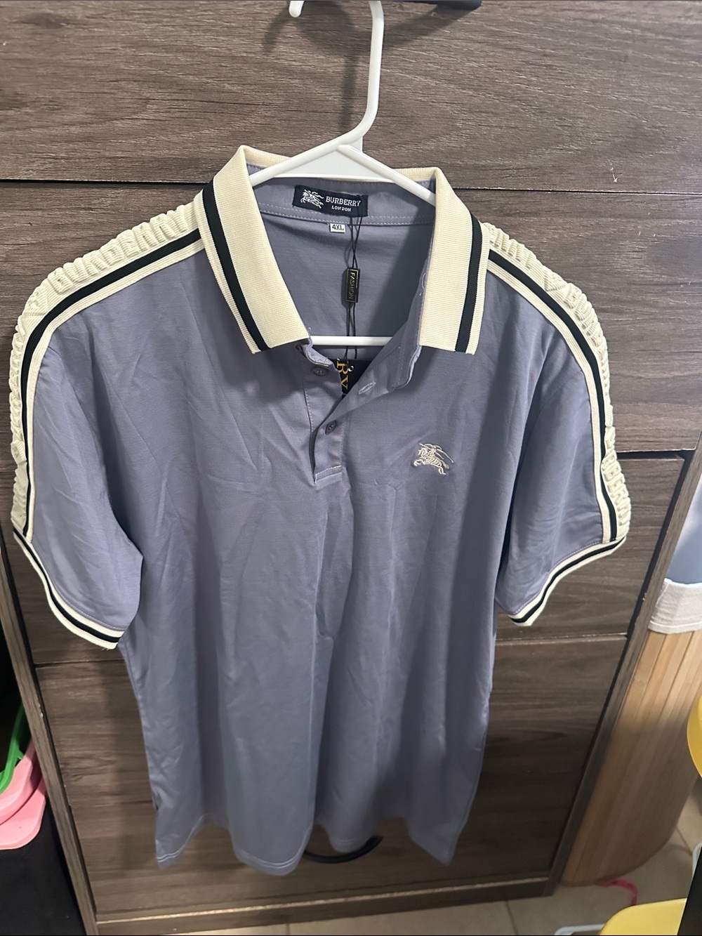 Light Gray Polo with Cream & Black Trim size S